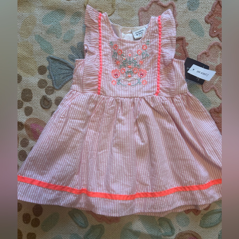 Crown & Ivy Pink Striped Kids Dress NWT